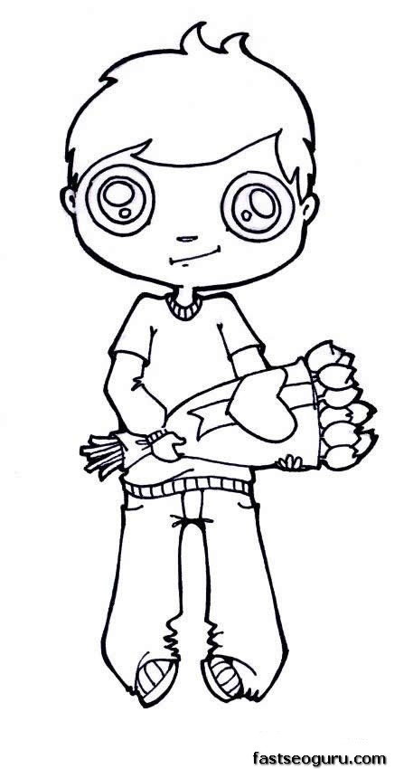 Printable valentines Boy with flowers coloring page